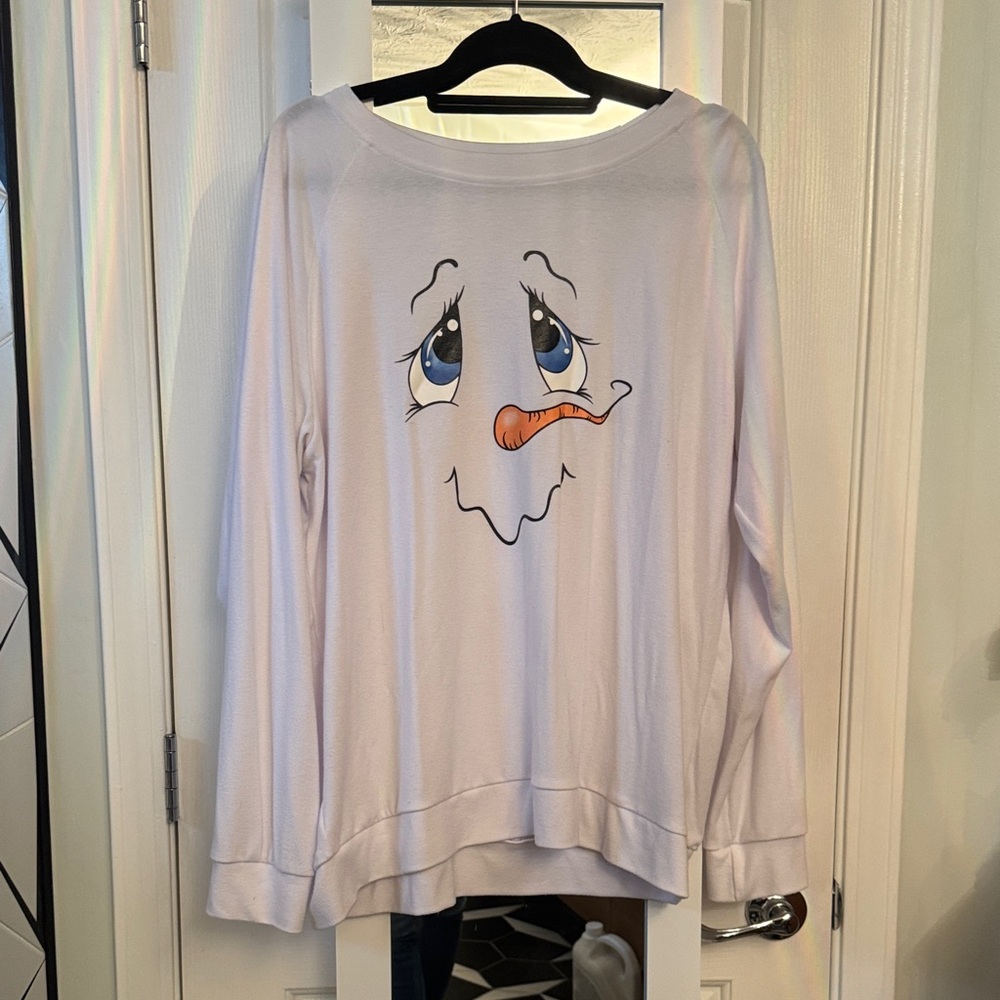 White Long Sleeve Shirt with Cartoon Face Holiday Christmas